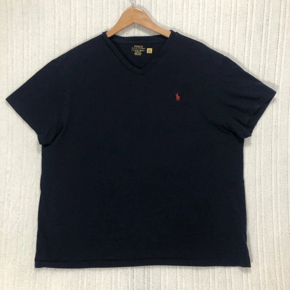 Polo Ralph Lauren Mens XL Navy Blue V-Neck Short Sleeve Pony Logo T-Shirt